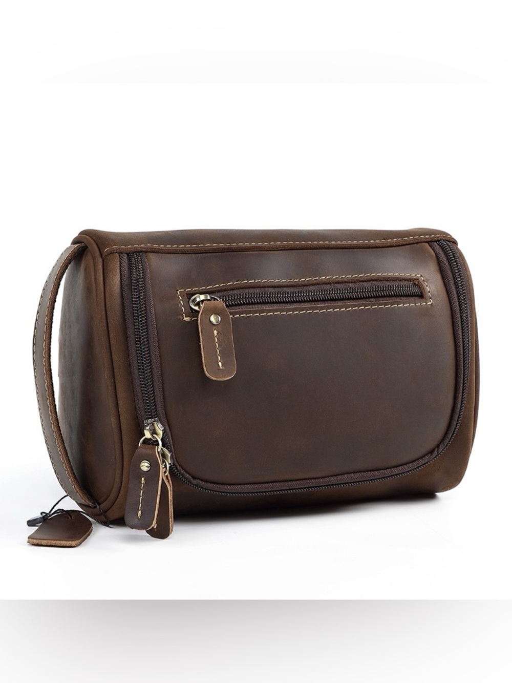 Leather Travel Toiletry Bag - Brown